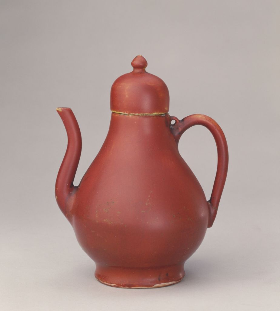 图片[1]-Alum red glaze pear-type holding pot-China Archive